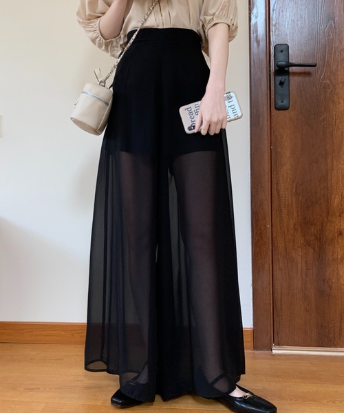 ABITOKYO（アビトーキョー）の「シアーワイドパンツ（その他パンツ・レディース・ブラウン/ベージュ/ネイビー/ブラック/チャコールグレー・S/M）」の2枚目の写真