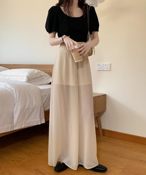 ABITOKYO（アビトーキョー）の「シアーワイドパンツ（その他パンツ・レディース・ブラウン/ベージュ/ネイビー/ブラック/チャコールグレー・S/M）」の8枚目の写真