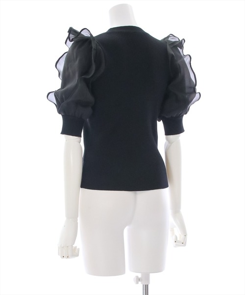 clear（クリア）の「布帛切替半袖パフスリーブニットトップス （ニット/セーター・レディース・オフホワイト/サックスブルー/ブラック/ベージュ・F）」の7枚目の写真