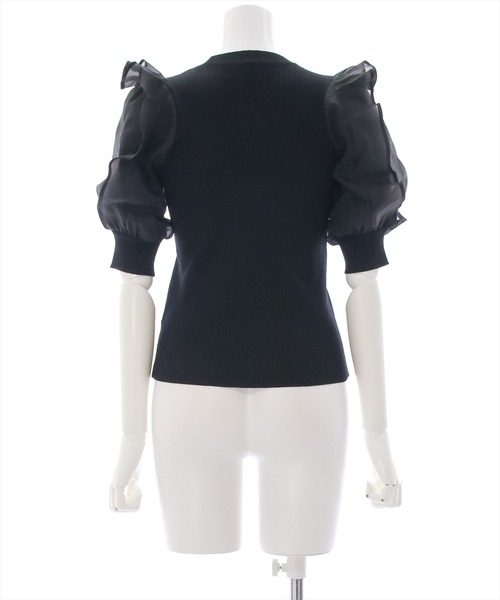 clear（クリア）の「布帛切替半袖パフスリーブニットトップス （ニット/セーター・レディース・オフホワイト/サックスブルー/ブラック/ベージュ・F）」の8枚目の写真