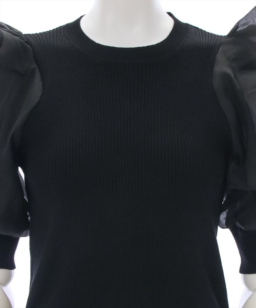 clear（クリア）の「布帛切替半袖パフスリーブニットトップス （ニット/セーター・レディース・オフホワイト/サックスブルー/ブラック/ベージュ・F）」の9枚目の写真