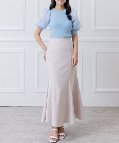 clear（クリア）の「布帛切替半袖パフスリーブニットトップス （ニット/セーター・レディース・オフホワイト/サックスブルー/ブラック/ベージュ・F）」の19枚目の写真