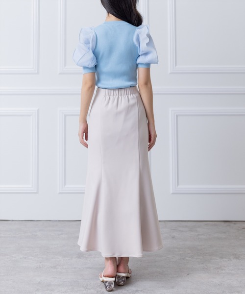 clear（クリア）の「布帛切替半袖パフスリーブニットトップス （ニット/セーター・レディース・オフホワイト/サックスブルー/ブラック/ベージュ・F）」の16枚目の写真