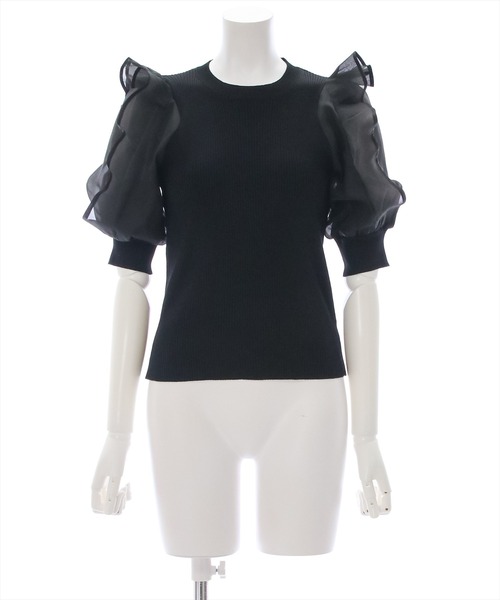 clear（クリア）の「布帛切替半袖パフスリーブニットトップス （ニット/セーター・レディース・オフホワイト/サックスブルー/ブラック/ベージュ・F）」の13枚目の写真