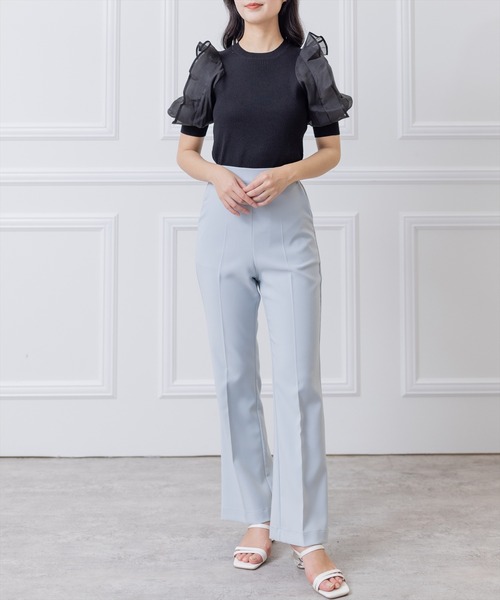 clear（クリア）の「布帛切替半袖パフスリーブニットトップス （ニット/セーター・レディース・オフホワイト/サックスブルー/ブラック/ベージュ・F）」の22枚目の写真