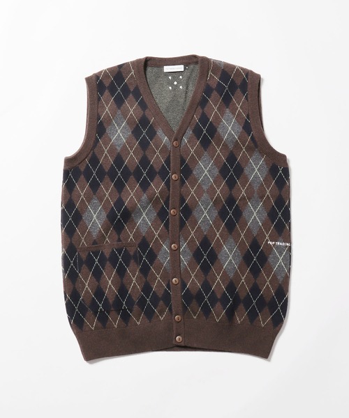 POP TRADING COMPANY（ポップトレーディングカンパニー）の「POP TRADING COMPANY/ポップトレーディングカンパニー knitted cardigan vest チェック ベスト アーガイル カーディガン（ベスト・メンズ・ダークブラウン・L/XL/M）」の22枚目の写真