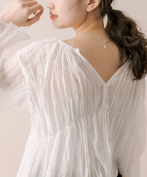 mline（エムライン）の「[mline]シアーギャザーブラウス（シャツ/ブラウス・レディース・ブルー/オフホワイト/イエロー/ブラック・FREE）」の5枚目の写真