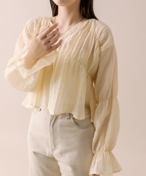 mline（エムライン）の「[mline]シアーギャザーブラウス（シャツ/ブラウス・レディース・ブルー/オフホワイト/イエロー/ブラック・FREE）」の15枚目の写真