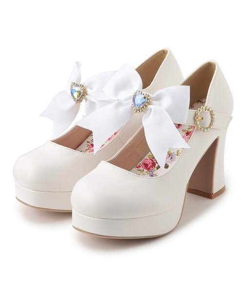 cs T&P(シーエスティーアンドピー)の「リボン付きチャンキーヒール厚底パンプス(パンプス・レディース・ホワイト/ブラック/ブルー/ピンク系・S/M/L/LL)」の5枚目の写真