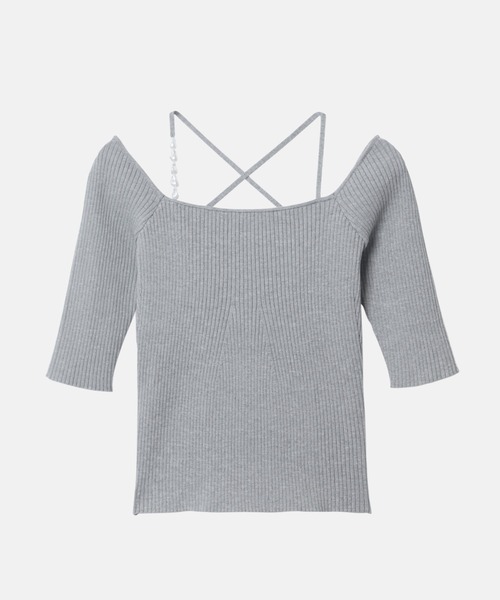 LE CIEL BLEU(ルシェルブルー)の「パールストラップハーフスリーブニットトップ / Pearl Strap Half Sleeve Knit Top(ニット/セーター・レディース・グレー/ブラック/オフホワイト/ベージュ・36)」の7枚目の写真