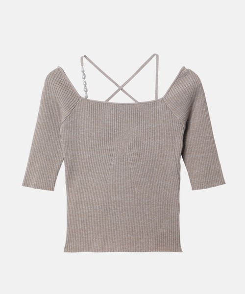 LE CIEL BLEU(ルシェルブルー)の「パールストラップハーフスリーブニットトップ / Pearl Strap Half Sleeve Knit Top(ニット/セーター・レディース・グレー/ブラック/オフホワイト/ベージュ・36)」の12枚目の写真