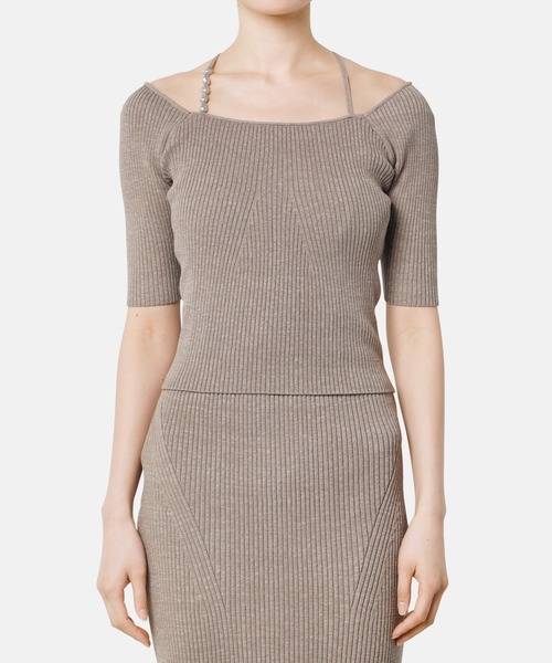 LE CIEL BLEU(ルシェルブルー)の「パールストラップハーフスリーブニットトップ / Pearl Strap Half Sleeve Knit Top(ニット/セーター・レディース・グレー/ブラック/オフホワイト/ベージュ・36)」の19枚目の写真