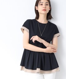 INDIVI | 【洗える/日本製/異素材ドッキング】ペプラムティアードカットソー(Tシャツ/カットソー)