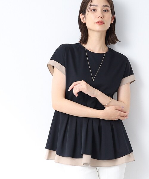 tシャツ 異素材ドッキングティアードカットソー「洗える」 レディース ELFRANK tシャツ 異素材ドッキングティアードカットソー「洗える