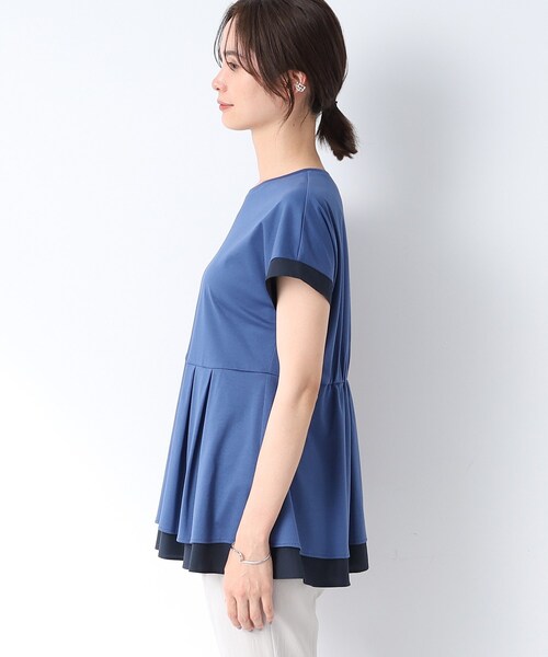 INDIVI(インディヴィ)の「◆【洗える/日本製/異素材ドッキング】ペプラムティアードカットソー(Tシャツ/カットソー・レディース・ブラック/ブルー/ホワイト・15 /38/05/13/19)」の4枚目の写真