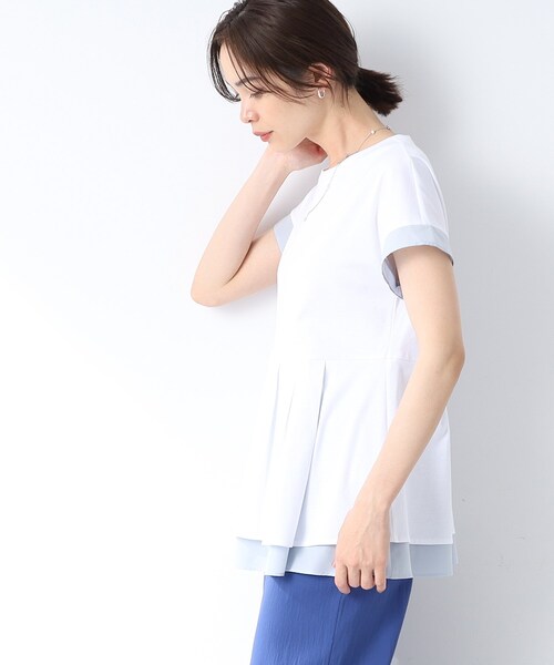 INDIVI(インディヴィ)の「◆【洗える/日本製/異素材ドッキング】ペプラムティアードカットソー(Tシャツ/カットソー・レディース・ブラック/ブルー/ホワイト・15 /38/05/13/19)」の5枚目の写真