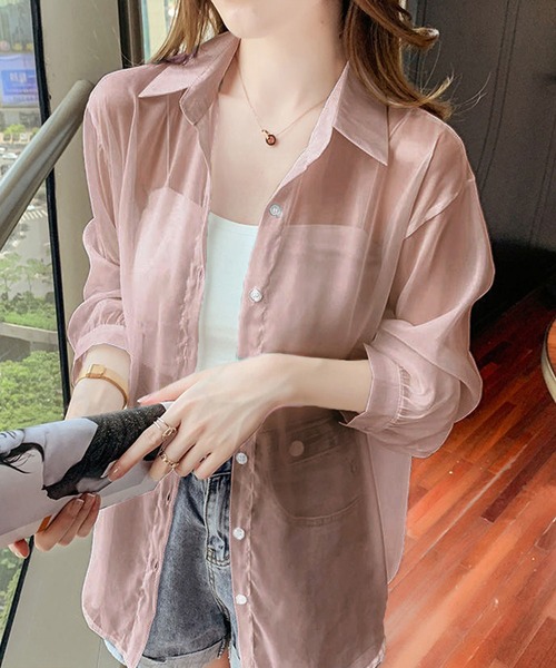 Amulet（アミュレット）の「シースルー長袖シャツ（シャツ/ブラウス・レディース・ピンク/ホワイト/ブルー・L/XL/M）」の3枚目の写真