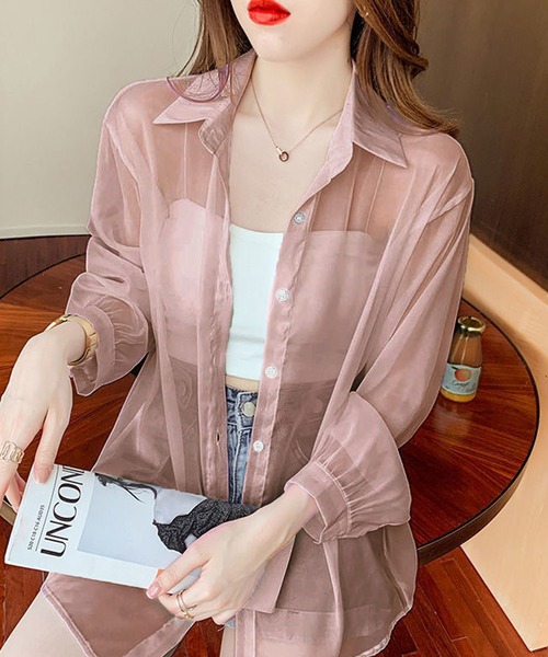 Amulet（アミュレット）の「シースルー長袖シャツ（シャツ/ブラウス・レディース・ピンク/ホワイト/ブルー・L/XL/M）」の5枚目の写真