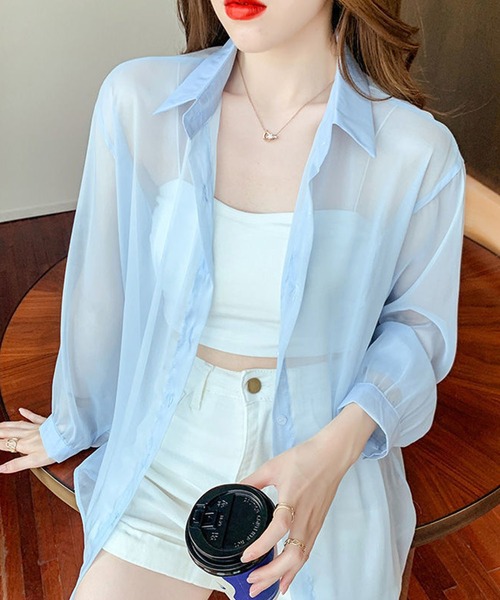 Amulet（アミュレット）の「シースルー長袖シャツ（シャツ/ブラウス・レディース・ピンク/ホワイト/ブルー・L/XL/M）」の6枚目の写真