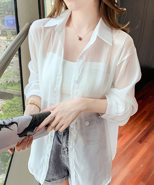 Amulet（アミュレット）の「シースルー長袖シャツ（シャツ/ブラウス・レディース・ピンク/ホワイト/ブルー・L/XL/M）」の7枚目の写真