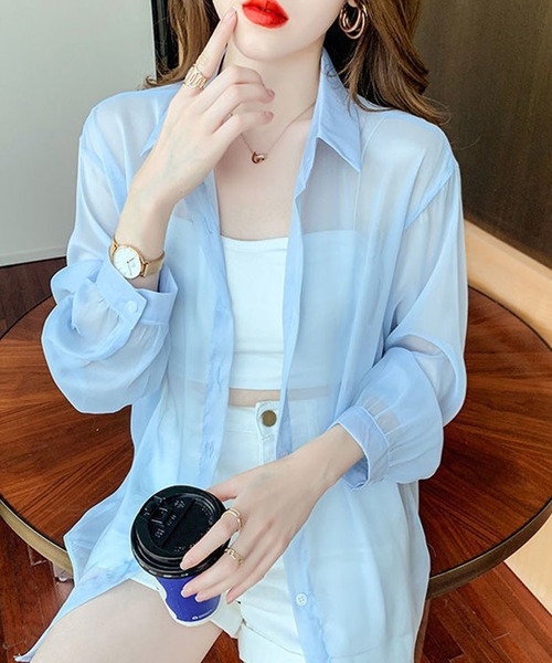 Amulet（アミュレット）の「シースルー長袖シャツ（シャツ/ブラウス・レディース・ピンク/ホワイト/ブルー・L/XL/M）」の12枚目の写真
