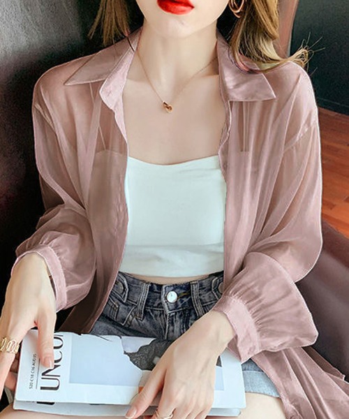 Amulet（アミュレット）の「シースルー長袖シャツ（シャツ/ブラウス・レディース・ピンク/ホワイト/ブルー・L/XL/M）」の15枚目の写真