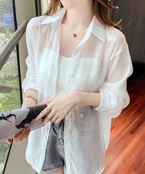 Amulet（アミュレット）の「シースルー長袖シャツ（シャツ/ブラウス・レディース・ピンク/ホワイト/ブルー・L/XL/M）」の16枚目の写真