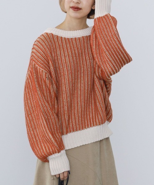 BEAMS HEART（ビームスハート）の「BEAMS HEART / 襟配色 ストライプ柄 ニットプルオーバー（ニット/セーター・レディース・パープル/グリーン系その他/ホワイト系その他5・FREE）」の14枚目の写真