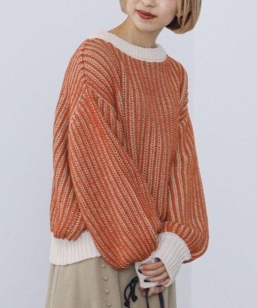 BEAMS HEART（ビームスハート）の「BEAMS HEART / 襟配色 ストライプ柄 ニットプルオーバー（ニット/セーター・レディース・パープル/グリーン系その他/ホワイト系その他5・FREE）」の15枚目の写真