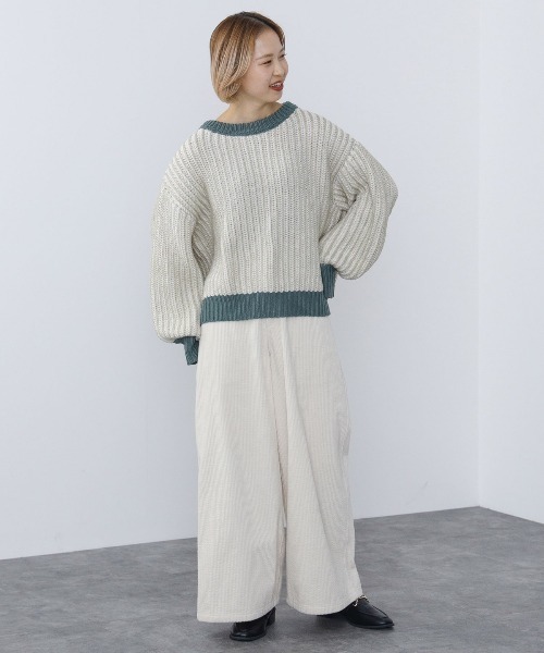 BEAMS HEART（ビームスハート）の「BEAMS HEART / 襟配色 ストライプ柄 ニットプルオーバー（ニット/セーター・レディース・パープル/グリーン系その他/ホワイト系その他5・FREE）」の4枚目の写真