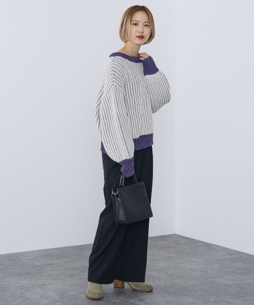 BEAMS HEART（ビームスハート）の「BEAMS HEART / 襟配色 ストライプ柄 ニットプルオーバー（ニット/セーター・レディース・パープル/グリーン系その他/ホワイト系その他5・FREE）」の8枚目の写真