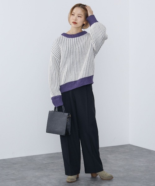 BEAMS HEART（ビームスハート）の「BEAMS HEART / 襟配色 ストライプ柄 ニットプルオーバー（ニット/セーター・レディース・パープル/グリーン系その他/ホワイト系その他5・FREE）」の9枚目の写真