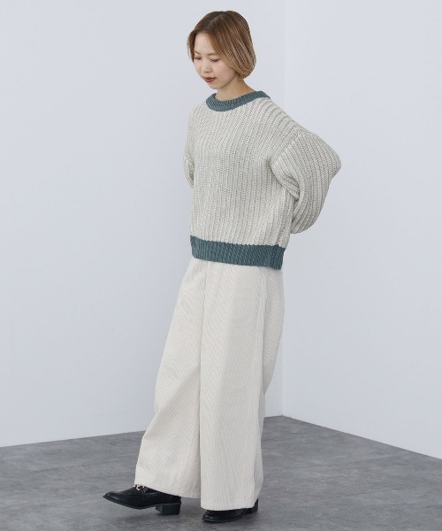 BEAMS HEART（ビームスハート）の「BEAMS HEART / 襟配色 ストライプ柄 ニットプルオーバー（ニット/セーター・レディース・パープル/グリーン系その他/ホワイト系その他5・FREE）」の5枚目の写真