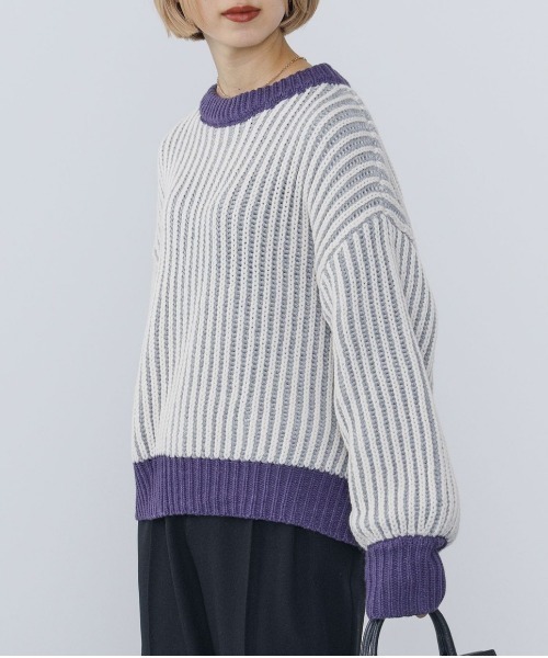 BEAMS HEART（ビームスハート）の「BEAMS HEART / 襟配色 ストライプ柄 ニットプルオーバー（ニット/セーター・レディース・パープル/グリーン系その他/ホワイト系その他5・FREE）」の10枚目の写真