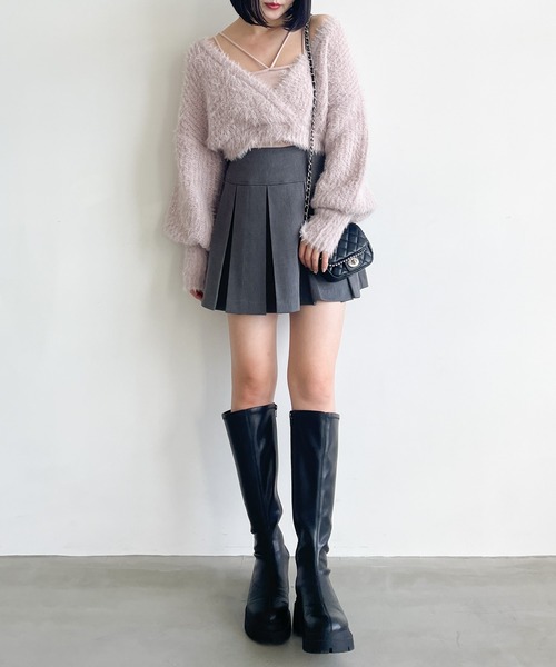 グレー プリーツスカート ミニ丈　AVANDRESS Heather（ヘザー）の「ワイドプリーツミニスカート 966376