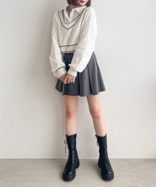 Heather（ヘザー）の「ワイドプリーツミニスカート　966376（スカート・レディース・ベージュ/グレー/ブラック/グレー系その他・M/S）」の15枚目の写真