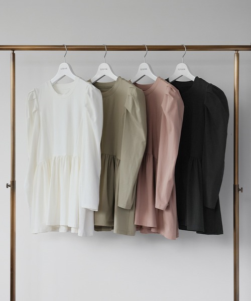 ELFRANK(エルフランク)の「パワーショルダー裾フレア切り替えカットソー(Tシャツ/カットソー・レディース・ピンク/ブラック/グレイッシュベージュ/オフホワイト・FREE)」の5枚目の写真