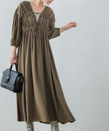 VICKY | 【前後2Wayで楽しめる万能デザイン】シャーリングギャザーワンピース《洗濯機で洗える》(ワンピース)