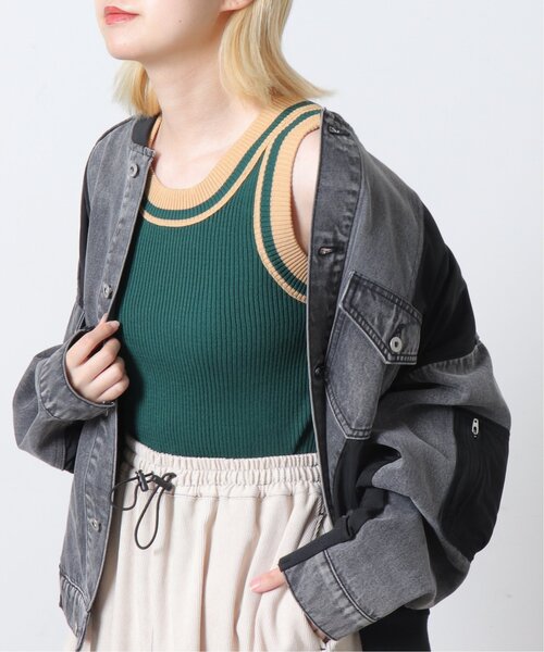 DOUBLE NAME(ダブルネーム)の「ラインリブニットタンク(タンクトップ・レディース・ブラック/キナリ/グリーン・FREE)」の3枚目の写真