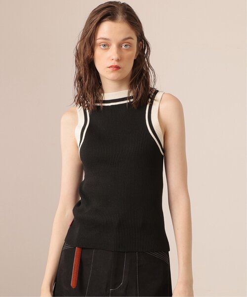DOUBLE NAME(ダブルネーム)の「ラインリブニットタンク(タンクトップ・レディース・ブラック/キナリ/グリーン・FREE)」の4枚目の写真