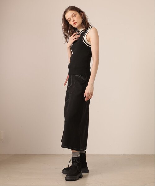 DOUBLE NAME(ダブルネーム)の「ラインリブニットタンク(タンクトップ・レディース・ブラック/キナリ/グリーン・FREE)」の8枚目の写真