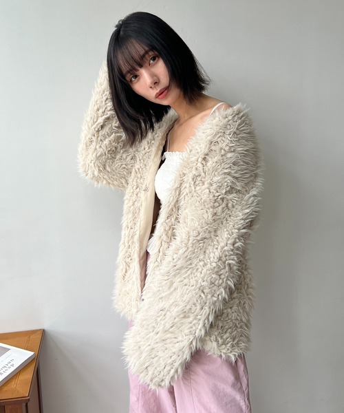 AS KNOW AS plus（アズノゥアズプラス）の「☆ボアシャギーカーディガン（カーディガン/ボレロ・レディース・ピンクベージュ/ブラック/モカ/ベージュ・FREE）」の20枚目の写真