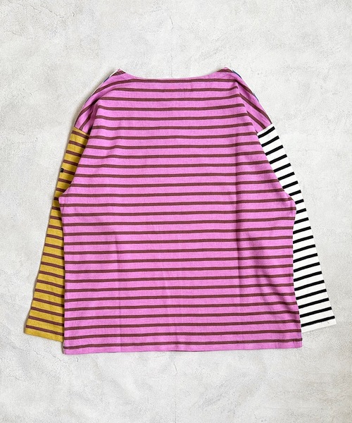 BIG FIELD（ビッグフィールド）の「ボーダーボートネックロンT/おとな（Tシャツ/カットソー・レディース・ブラック/イエロー/ブルー系その他/ブルー/グリーン/ピンク・160cm）」の7枚目の写真