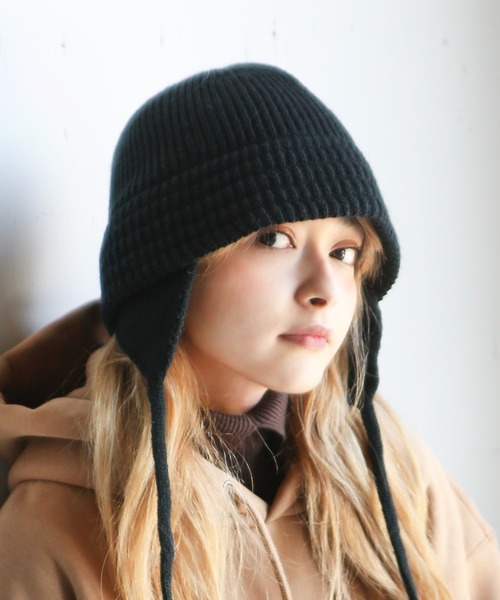 14+(イチヨンプラス)の「イヤーニットCAP / ニット耳付きクローシュハット(ニットキャップ/ビーニー・レディース・ベージュ/ブラック/ブラウン/アイボリー・FREE)」の3枚目の写真