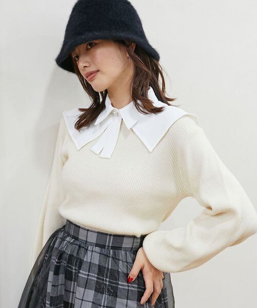 MAJESTIC LEGON（マジェスティックレゴン）の「クラシカルカラーセットニット（ニット/セーター・レディース・アイボリー/ブラック/ブラック系その他・MEDIUM）」の4枚目の写真