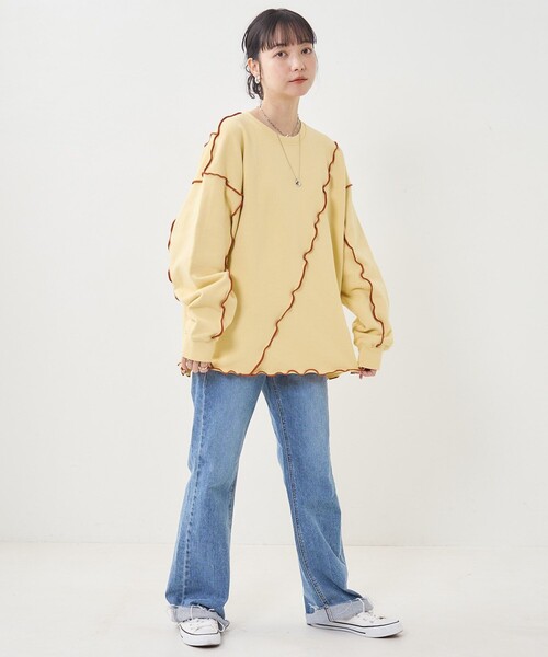 FREAK'S STORE（フリークスストア）の「配色メロー スウェット（スウェット・レディース・ナチュラル/ライトグレー/チャコール/イエロー・ﾌﾘ-/FREE）」の8枚目の写真