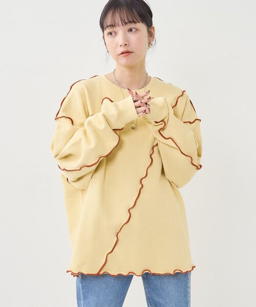 FREAK'S STORE（フリークスストア）の「配色メロー スウェット（スウェット・レディース・ナチュラル/ライトグレー/チャコール/イエロー・ﾌﾘ-/FREE）」の9枚目の写真