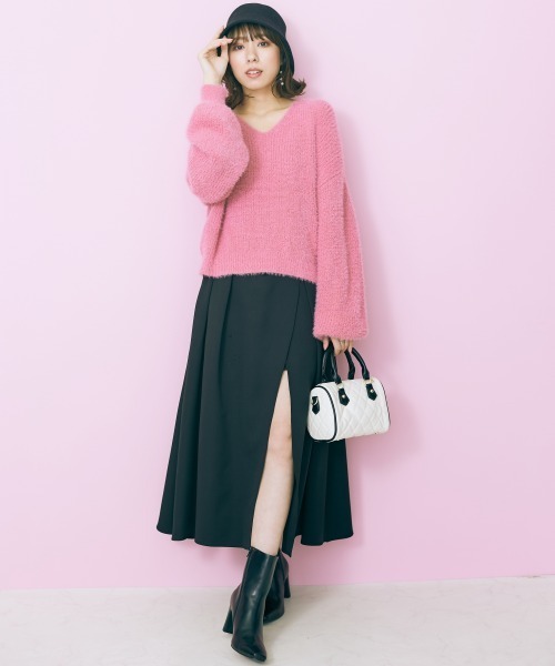 marun(マルン)の「<大きいサイズ> シャギーニットトップス marun(ニット/セーター・レディース・オフホワイト/ピンク系・3L/4L/LL/L/5L)」の8枚目の写真