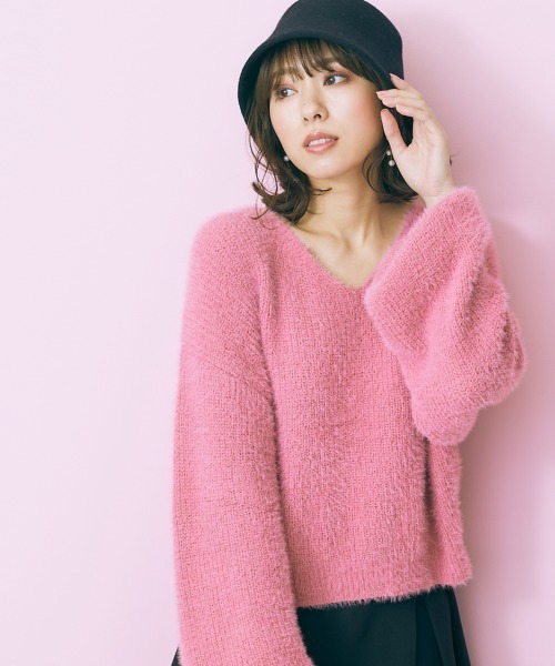 marun(マルン)の「<大きいサイズ> シャギーニットトップス marun(ニット/セーター・レディース・オフホワイト/ピンク系・3L/4L/LL/L/5L)」の9枚目の写真