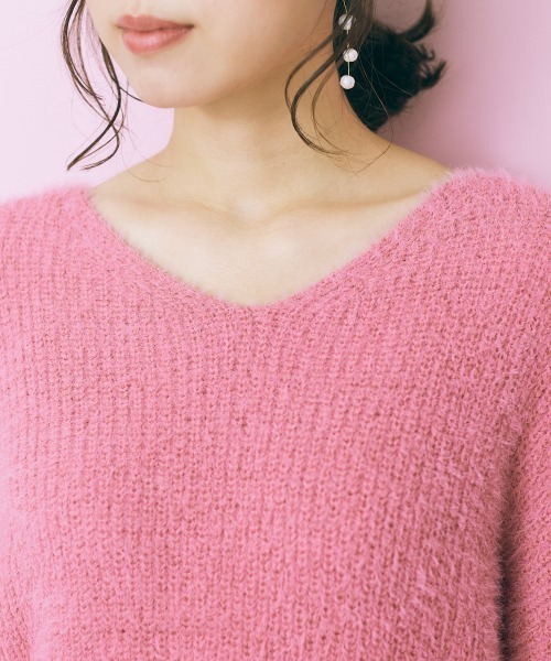 marun(マルン)の「<大きいサイズ> シャギーニットトップス marun(ニット/セーター・レディース・オフホワイト/ピンク系・3L/4L/LL/L/5L)」の11枚目の写真
